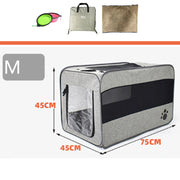 Portable pet carrier with safety zippers, folds for storage.